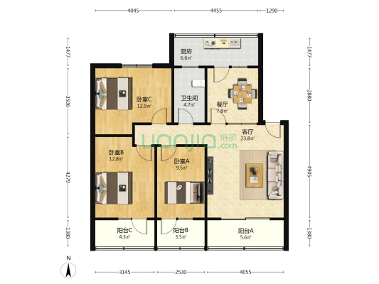兴贵路206号 3室2厅1卫 103平方