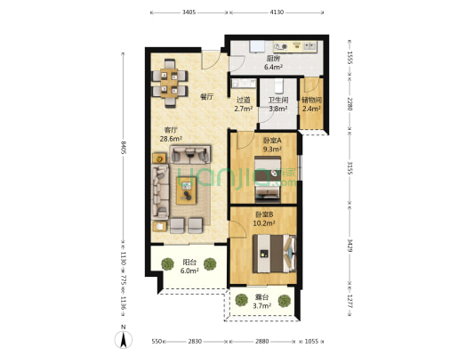 青年城 2室1厅1卫 87平方