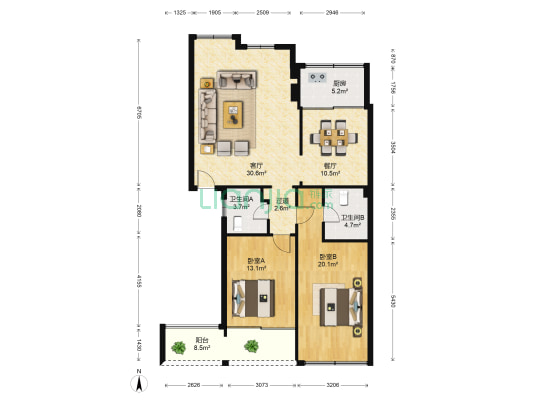 西大街 2室2厅2卫 107平方