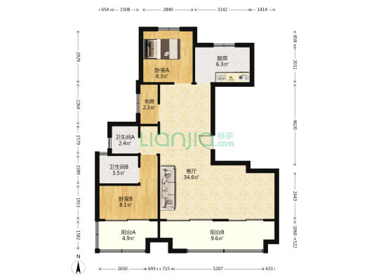 金科中梁都荟大观 3室1厅2卫 114平方