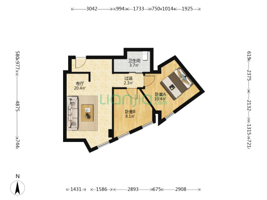 海洋城公寓楼 2室1厅1卫 74平方