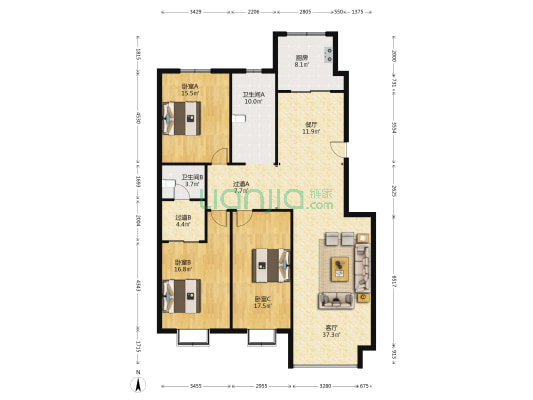 金月名人居 3室2厅2卫 172平方