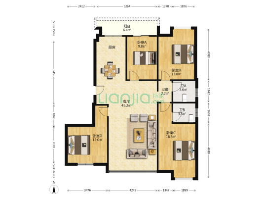 鑫湖香悅 4室1厅2卫 130平方