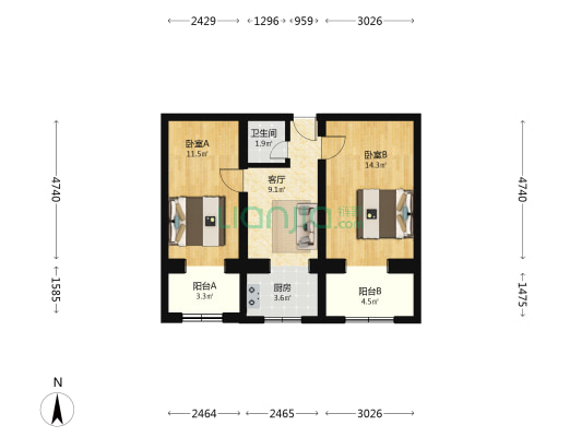 马连道东街 2室1厅1卫 50平方