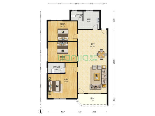 富华花园 3室1厅2卫 143平方