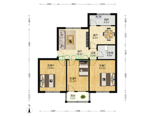 特殊教育学校家属院 3室2厅1卫 99平方