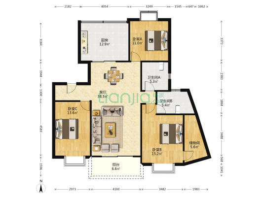 铭晖西郊苑 3室1厅2卫 142平方