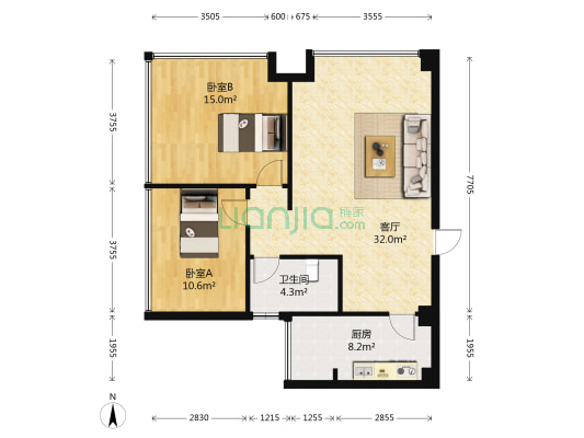 华堂小区 2室1厅1卫 90平方