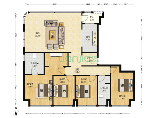 新希望天府锦麟壹品 4室1厅2卫 171平方