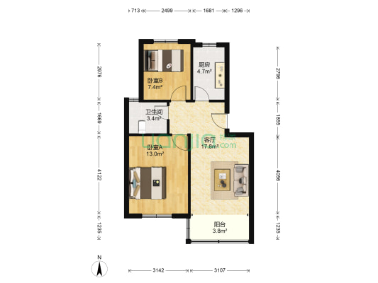 万枫家园 2室1厅1卫 62平方