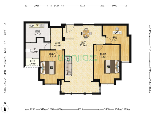 天伦名苑 3室1厅1卫 116平方