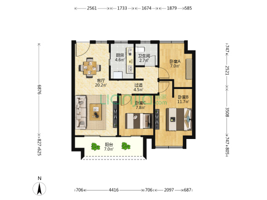 绿梦洪州书院 3室1厅1卫 89平方