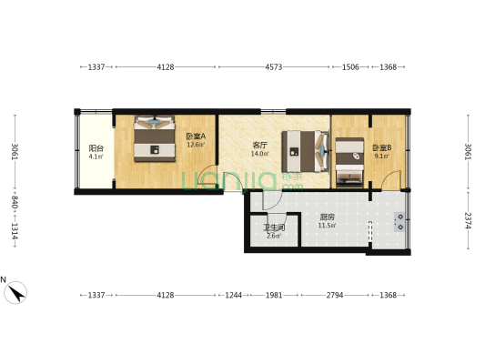 小福建营巷16号 2室1厅1卫 53平方