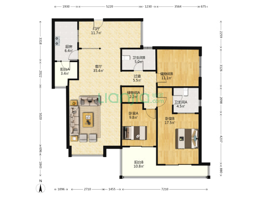 华侨城纯水岸一期高层 2室1厅2卫 139平方