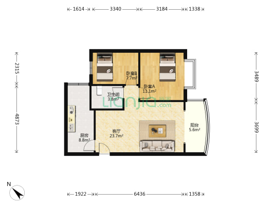 聚贤阁 2室1厅1卫 78平方
