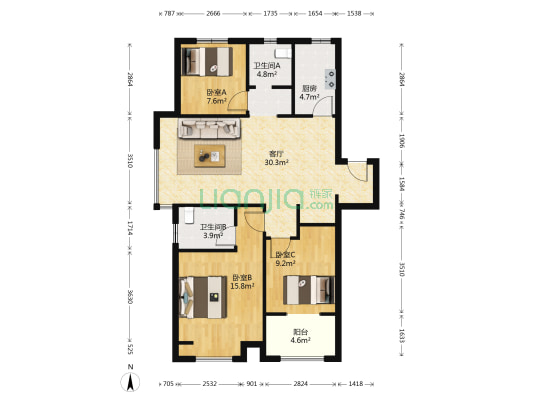 锦绣城誉园 3室1厅2卫 116平方
