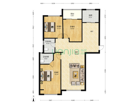 东湖湾B区 3室1厅2卫 121平方