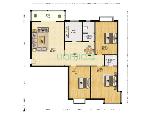 胜利佳苑 3室2厅2卫 181平方