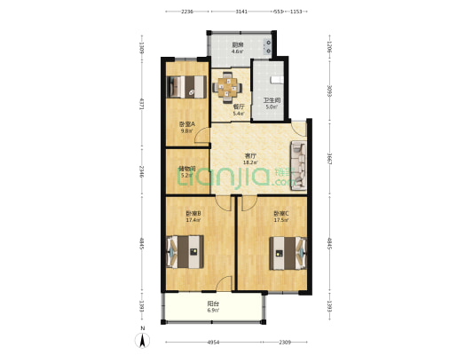 沿河巷 3室2厅1卫 108平方