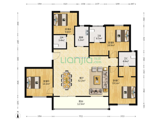 朗诗人民路8号 4室1厅3卫 196平方
