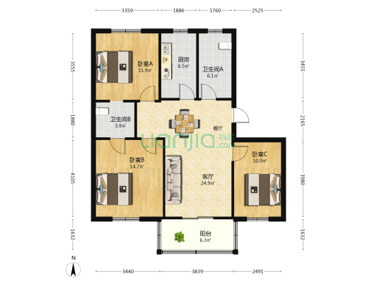 胜利路 3室1厅2卫 101平方