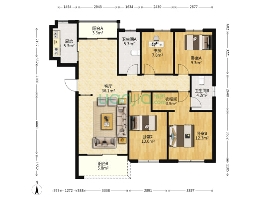首开&华侨城&金茂·东湖金茂府 4室1厅2卫 135平方
