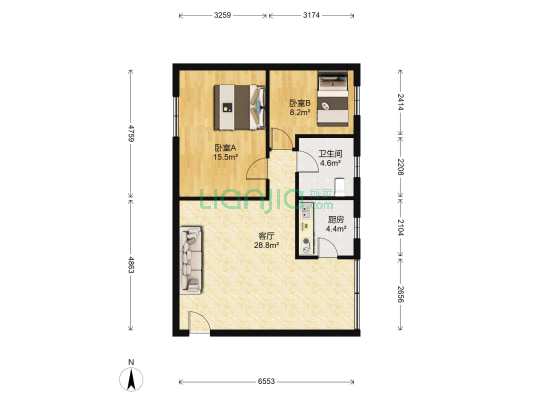 江丽苑(海珠区) 2室1厅1卫 78平方