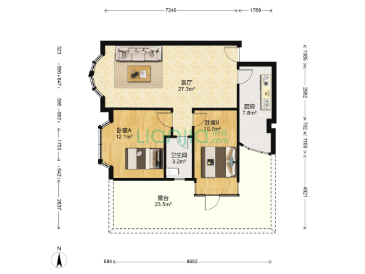 汇翠山庄翠园居 2室1厅1卫 71平方