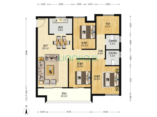 禾成花园 4室1厅2卫 130平方