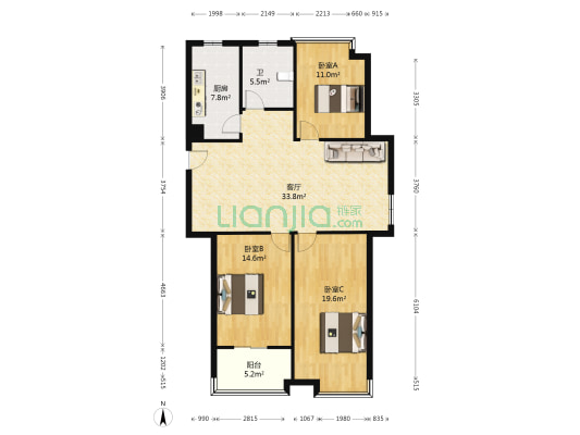 亲亲家园 3室1厅1卫 116平方