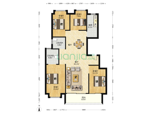 观澜名筑 4室1厅2卫 135平方