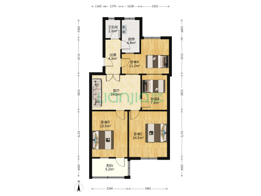 盐业公司宿舍 4室1厅1卫 87平方