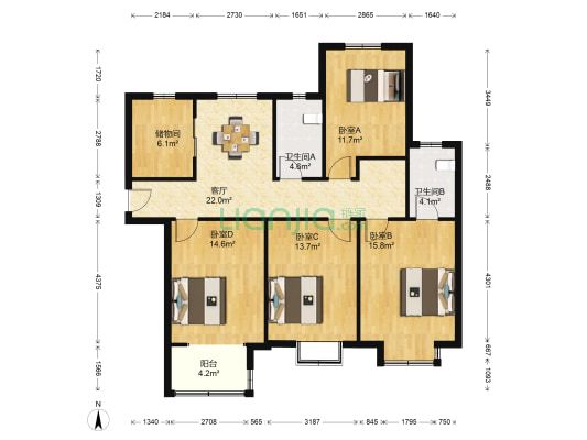 东方文荟苑 4室1厅2卫 144平方
