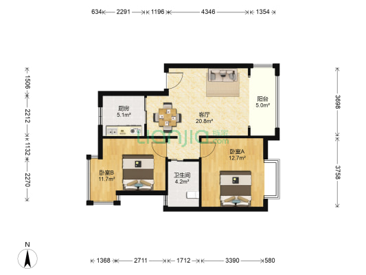 梧桐城邦(二期) 2室1厅1卫 70平方