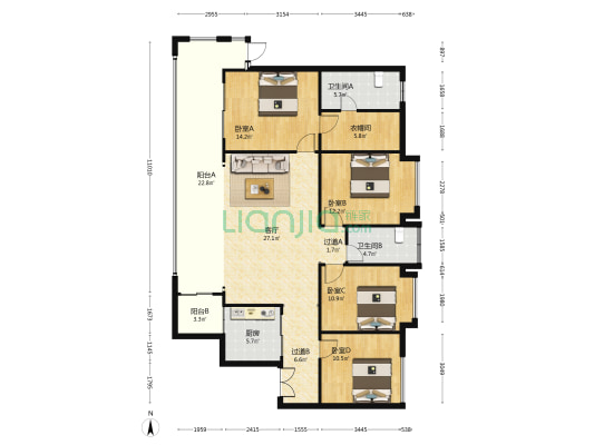 富国上邦 4室1厅2卫 146平方