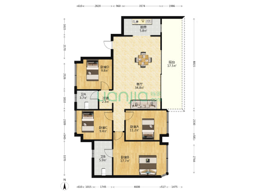 贵阳融创城 4室1厅2卫 145平方