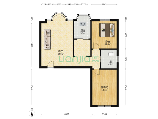 和馨园 1室1厅1卫 94平方