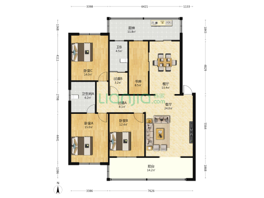 梧桐小区 4室2厅2卫 160平方