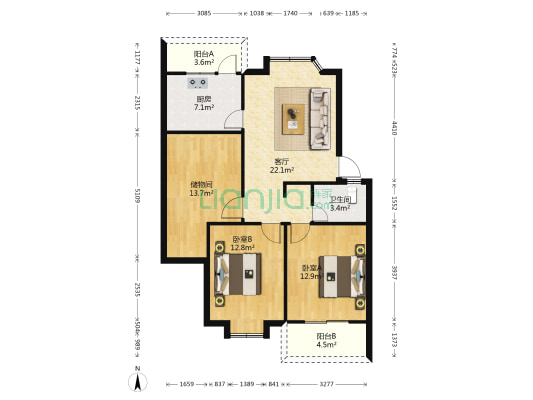鳌峰小区中西新村 2室1厅1卫 91平方
