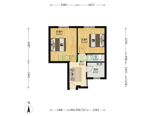 红育坡62号 2室1厅1卫 55平方