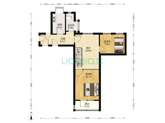 解放大道1417到1423号 2室1厅1卫 53平方