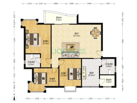 大江滨江花园 3室1厅2卫 138平方
