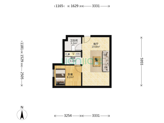 21时代大厦 1室1厅1卫 46平方