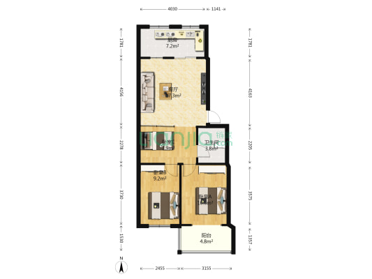 和谐家园 3室1厅1卫 80平方