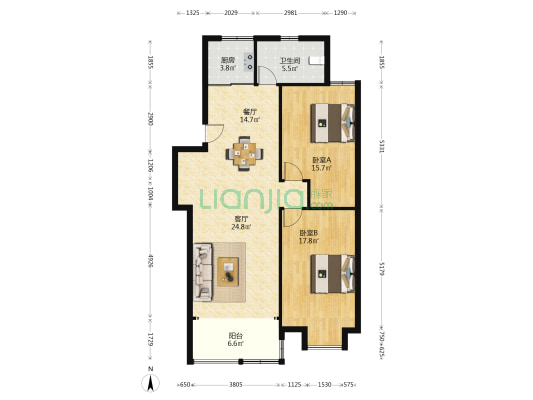 金茂世家 2室2厅1卫 107平方