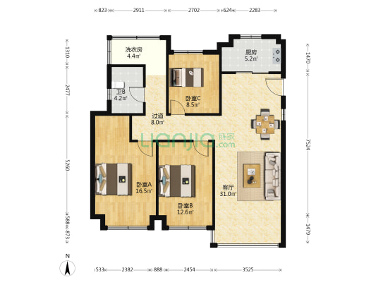 中骏合景府 3室1厅1卫 115平方