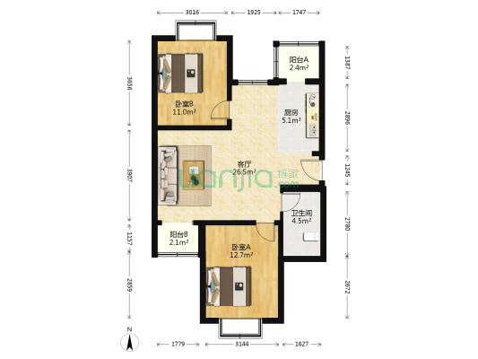 兴盛街187号院 2室1厅1卫 85平方