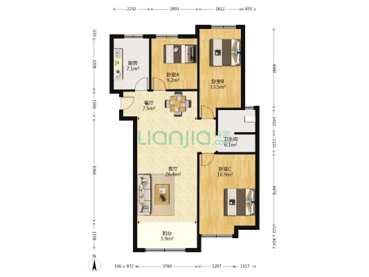 蓝庭公馆 3室2厅1卫 116平方