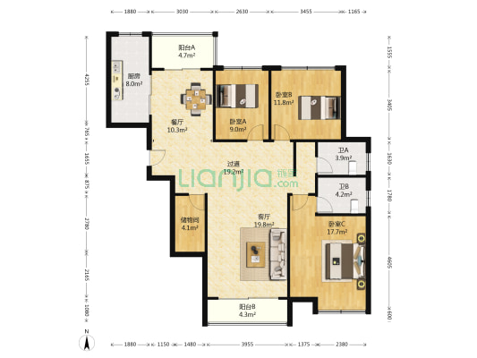 龙山雅苑 3室2厅2卫 147平方