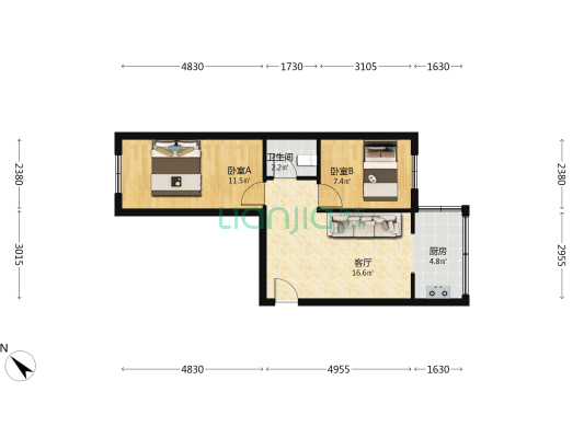 哈动头道街 2室1厅1卫 48平方